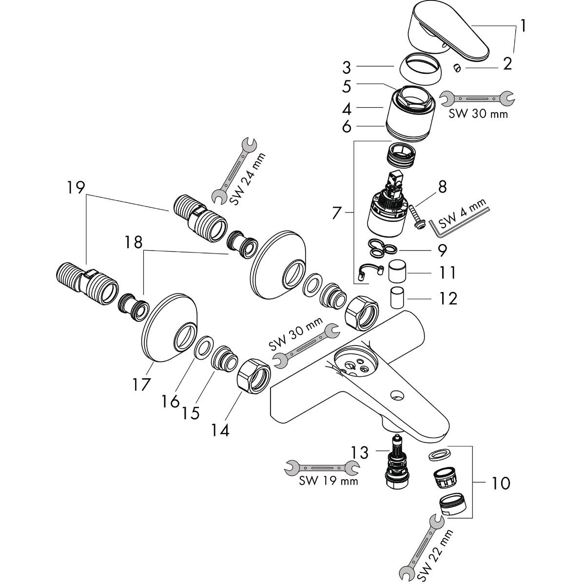 Focus Mitigeurs bain/douche 2 sorties = 2 fonctions, chromé, N