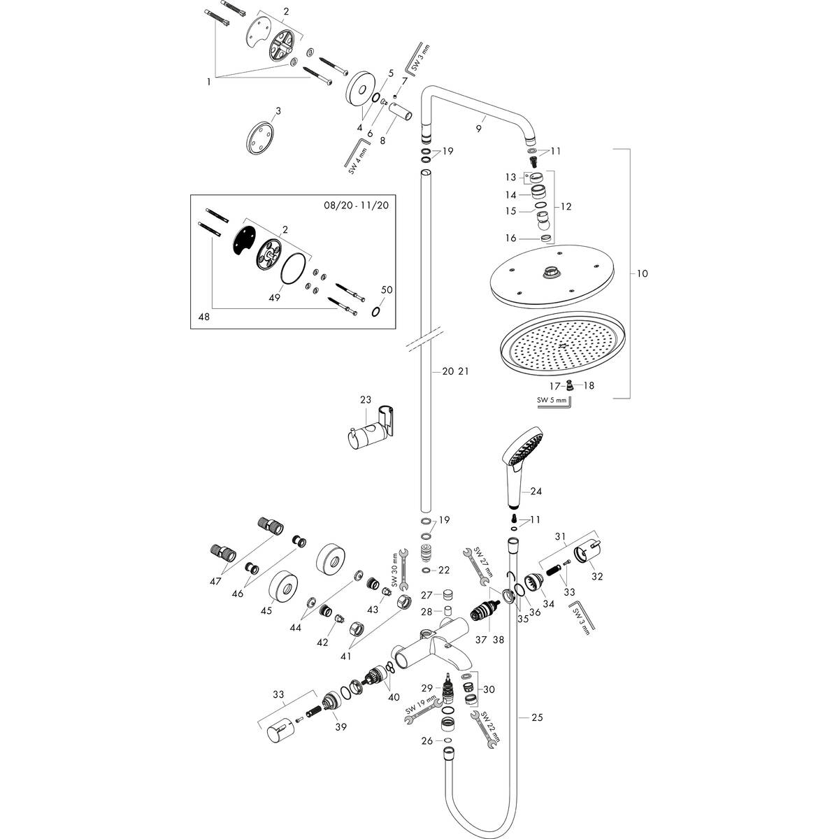 ハンスグローエ シャワーパイプ: クロマ セレクトS, １ジェット （１シャワーモード）, 品番 26792000 | hansgrohe JP
