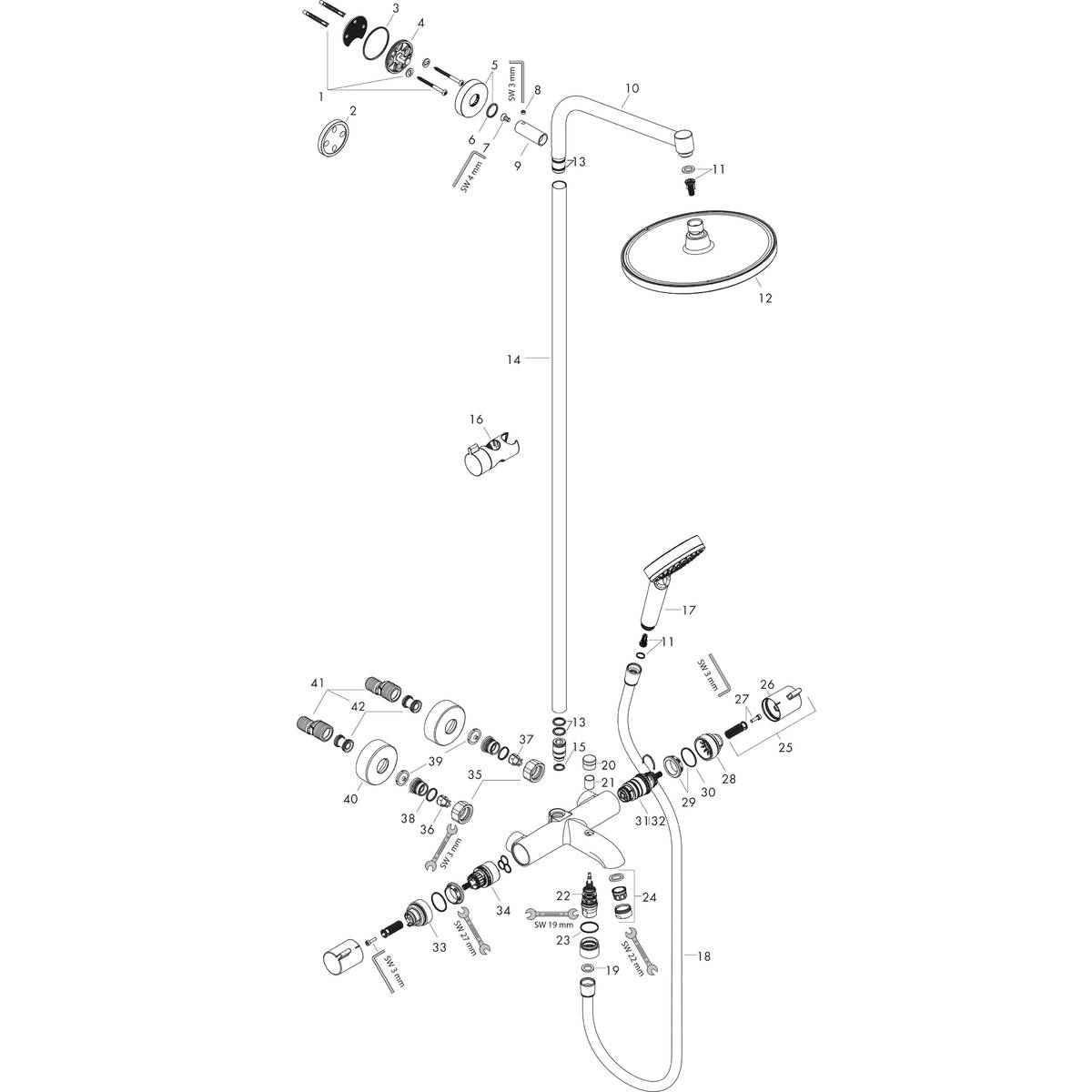 ハンスグローエ シャワーパイプ: クロメッタS, １ジェット （１シャワーモード）, 品番 27320000 | hansgrohe JP
