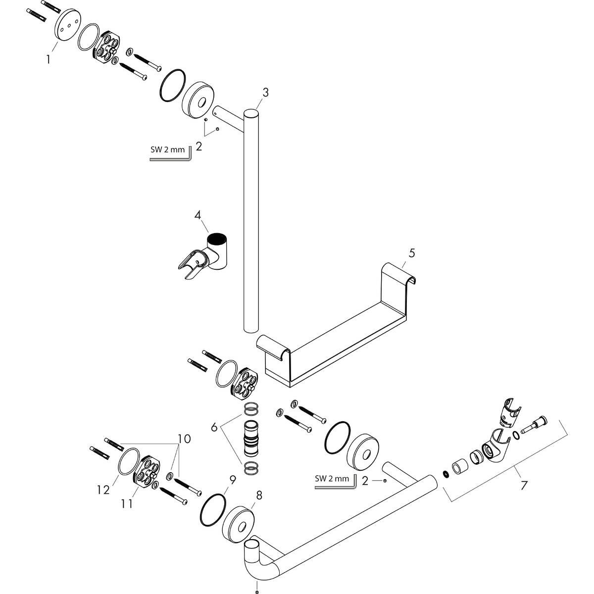 hansgrohe Barres de douche Unica, Barre de douche Comfort 110 cm avec poignée à droite, sans