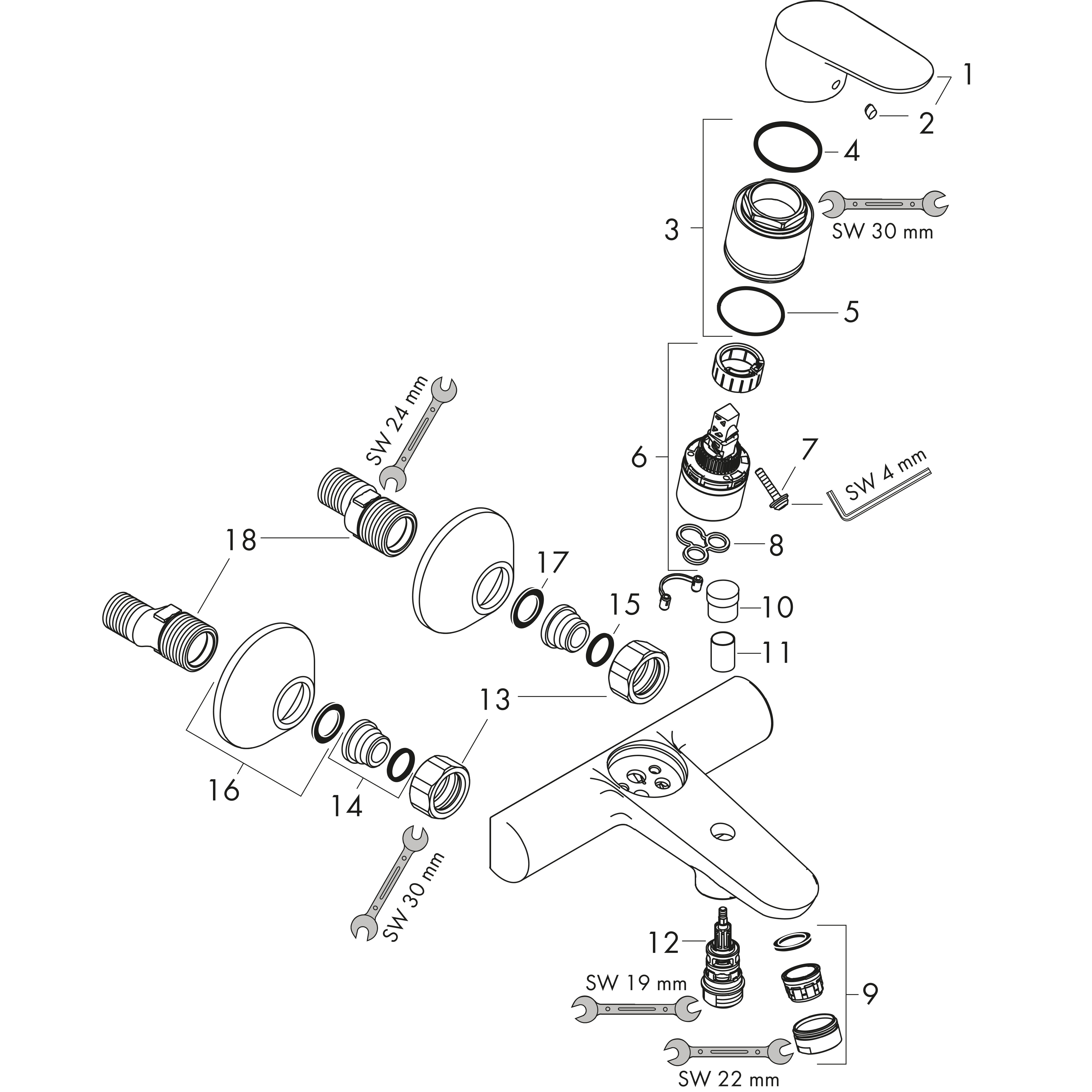 Decor Bath mixers: 2 functions, Chrome, Item No. 31940223