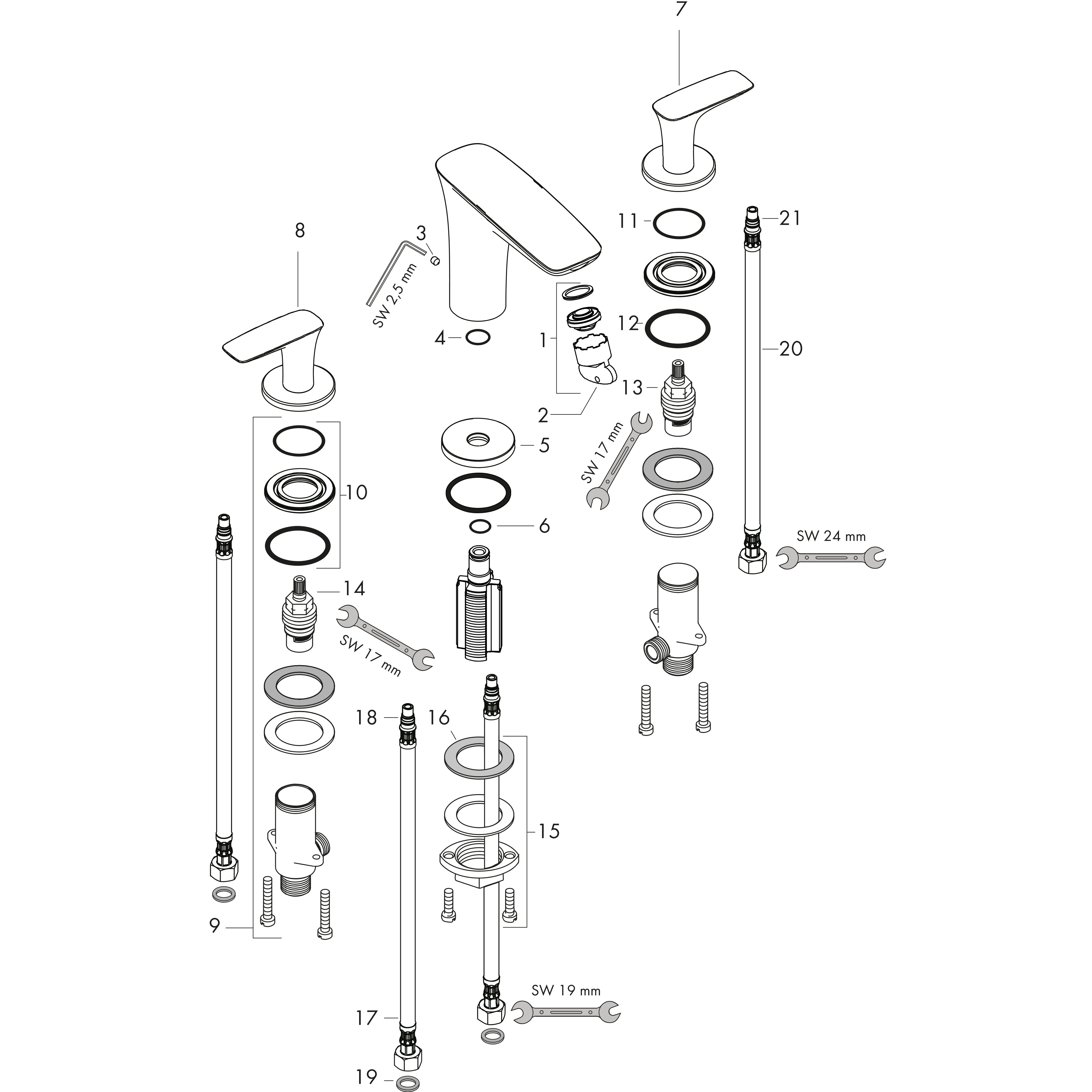 hansgrohe Washbasin mixers: PuraVida, 3-hole basin mixer 100 with push ...