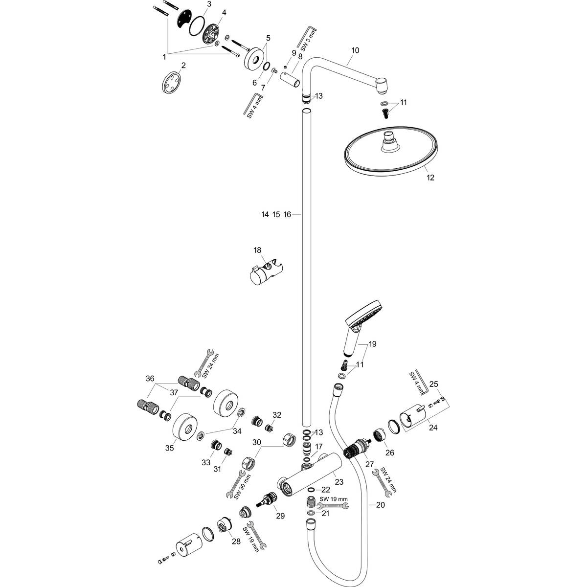 ハンスグローエ シャワーパイプ: クロメッタS, １ジェット （１シャワーモード）, 品番 27267000 | hansgrohe JP