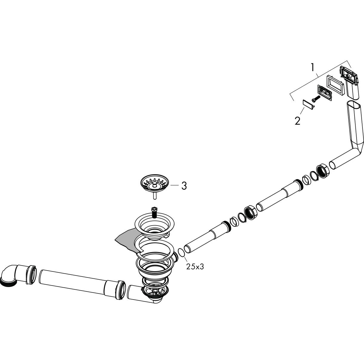 hansgrohe Sistema de desagüe para fregadero: D17-10 Vaciador con rebosadero  con válvula manual para cubeta doble de granito, ref. 43928000