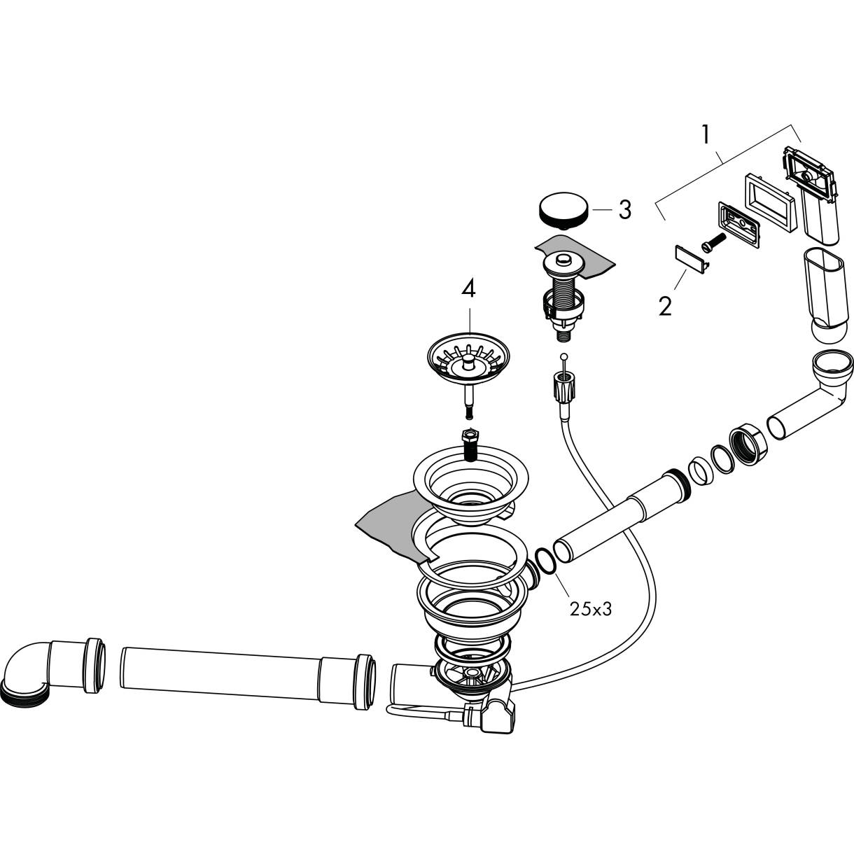 Hansgrohe 43922800 D15-10 Juego de desagüe y rebosadero manual para  fregadero de dos senos - acero inoxidable