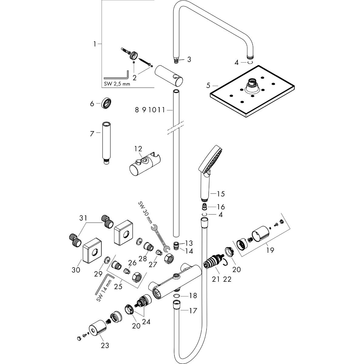 hansgrohe Shower pipes: Vernis Shape, 1 spray mode, Item No. 26286007