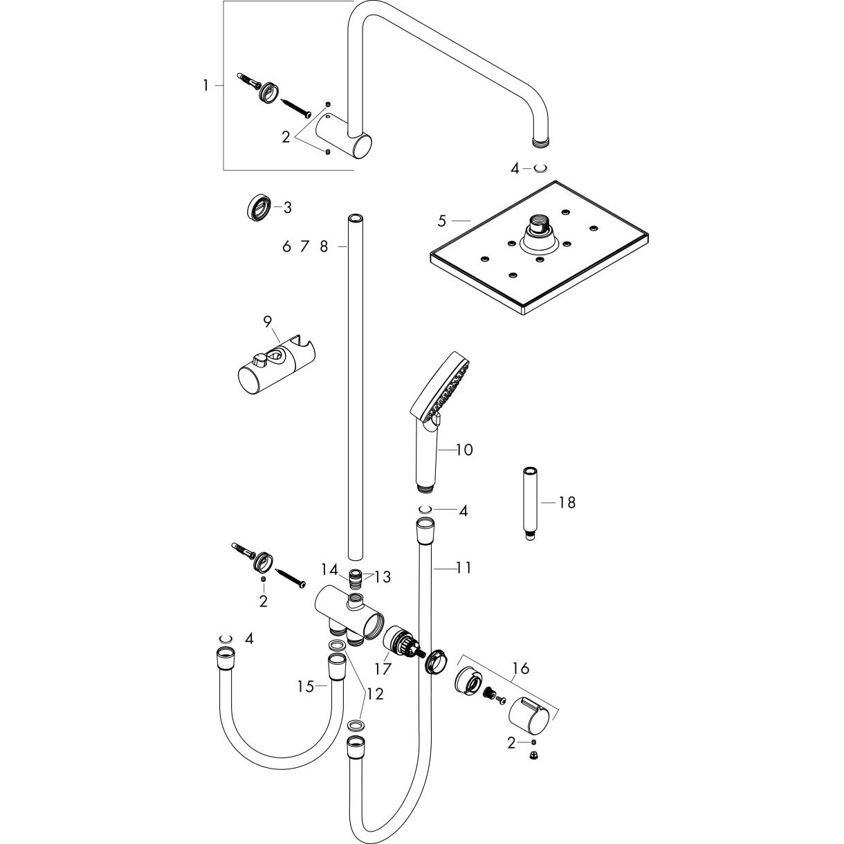 hansgrohe Colonnes de douche: Vernis Shape, 1 type de jet, N° article  26429670