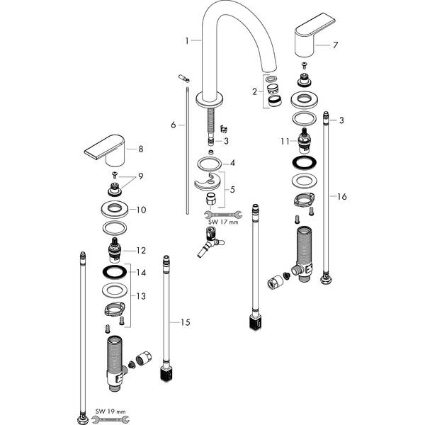 hansgrohe Washbasin mixers: Vernis Shape, 3-hole basin mixer with pop ...