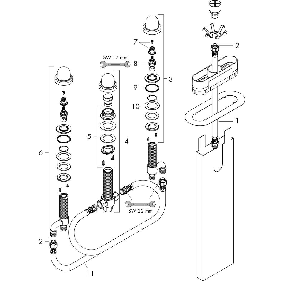 hansgrohe Concealed Basic set 3-/4- hole bath mixers: Basic set for 4 ...