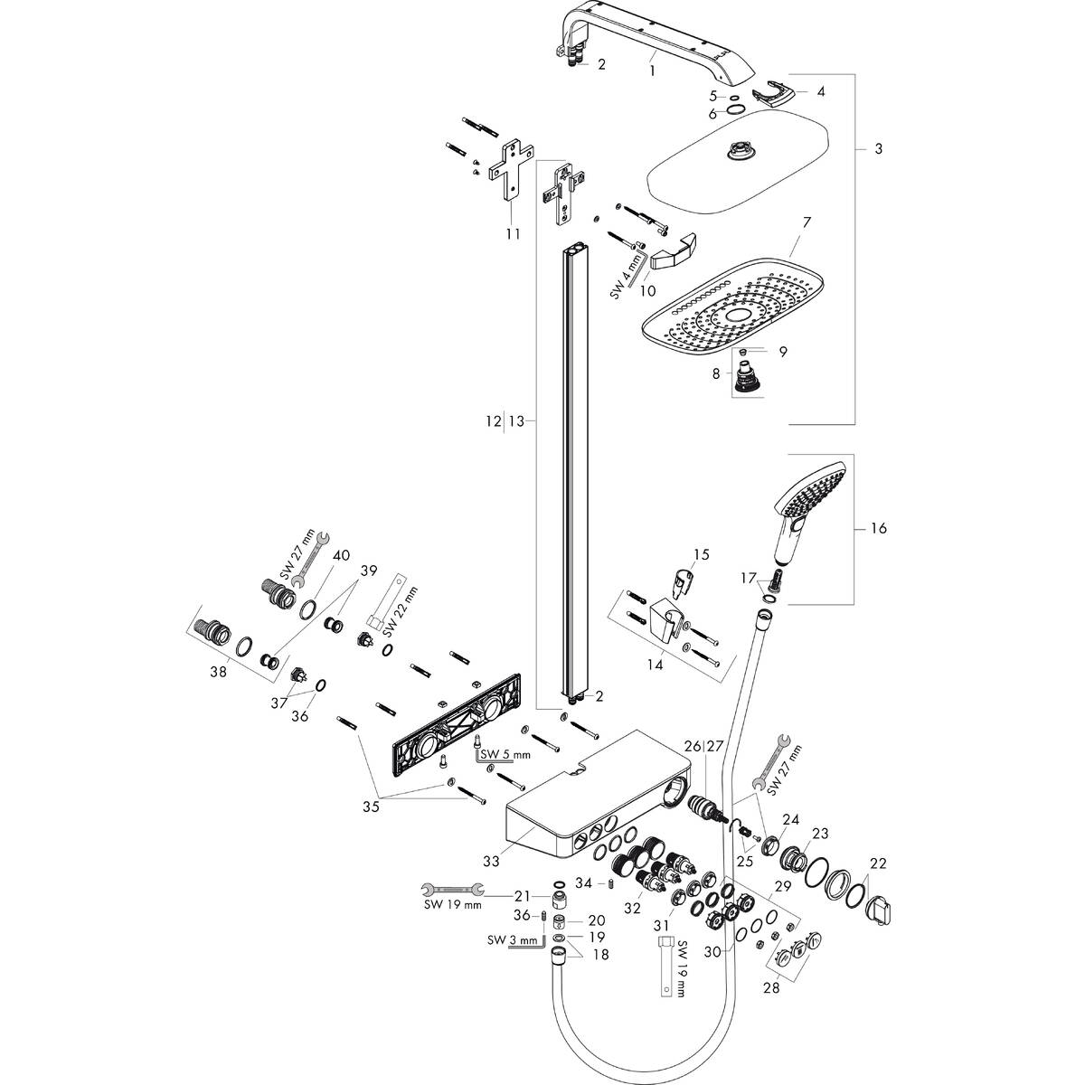 hansgrohe Shower pipes: Select E, 3 spray modes, Item No. 27127000 | hansgrohe INT