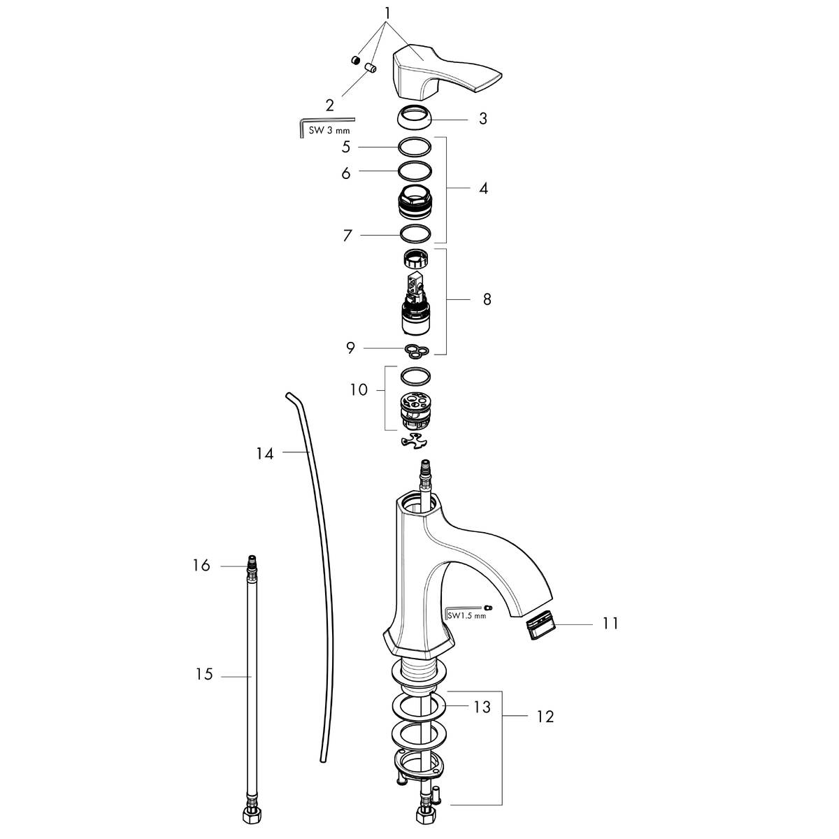hansgrohe Washbasin faucets Locarno, SingleHole Faucet 110 with Pop