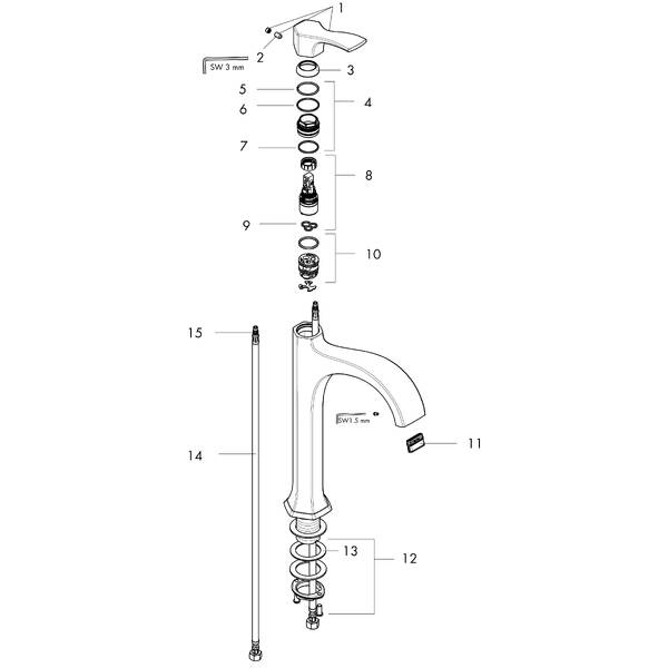 hansgrohe Sink mixers Locarno, SingleHole Faucet 210, 1.2 GPM, Art. no. 04811000