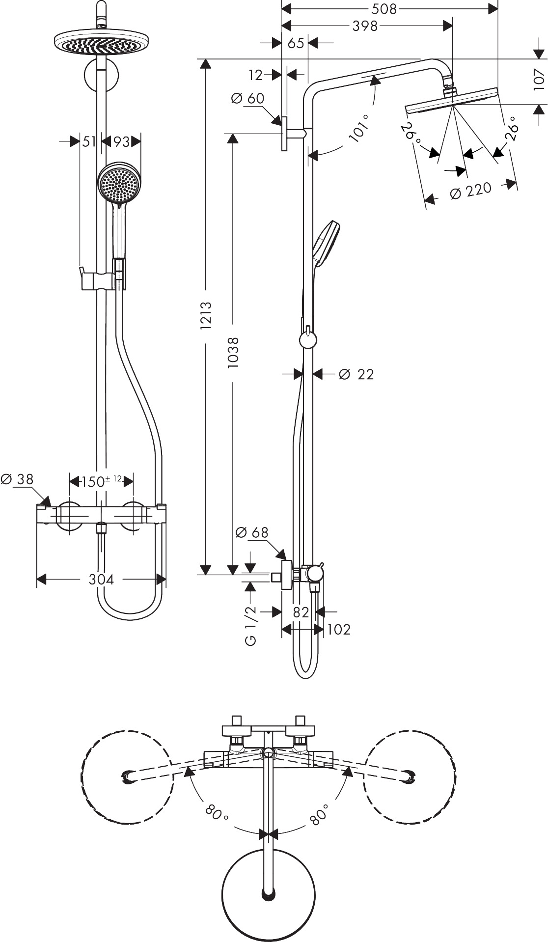 waardigheid Chromatisch haag hansgrohe Shower pipes: Croma, 1 spray mode, Item No. 27188000 | hansgrohe  INT