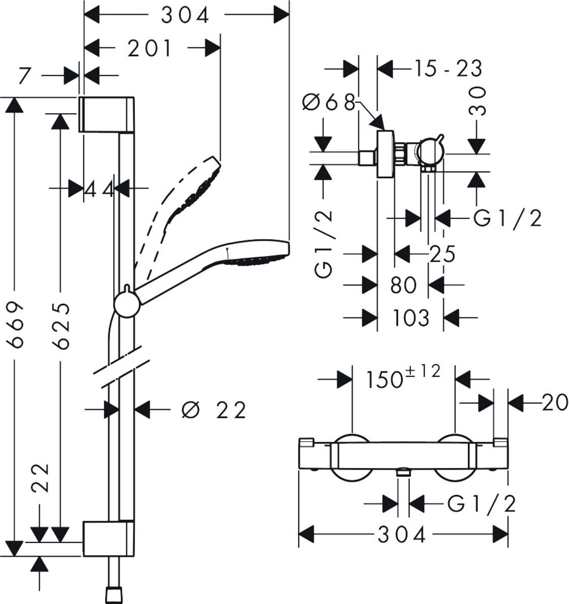 Hansgrohe Shower Combination Croma Select S Shower System For Exposed