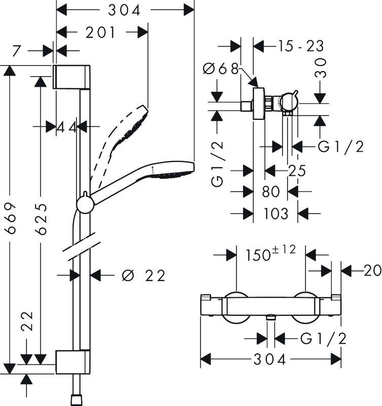 hansgrohe Shower combination Croma Select S, Shower system for exposed installation Vario with