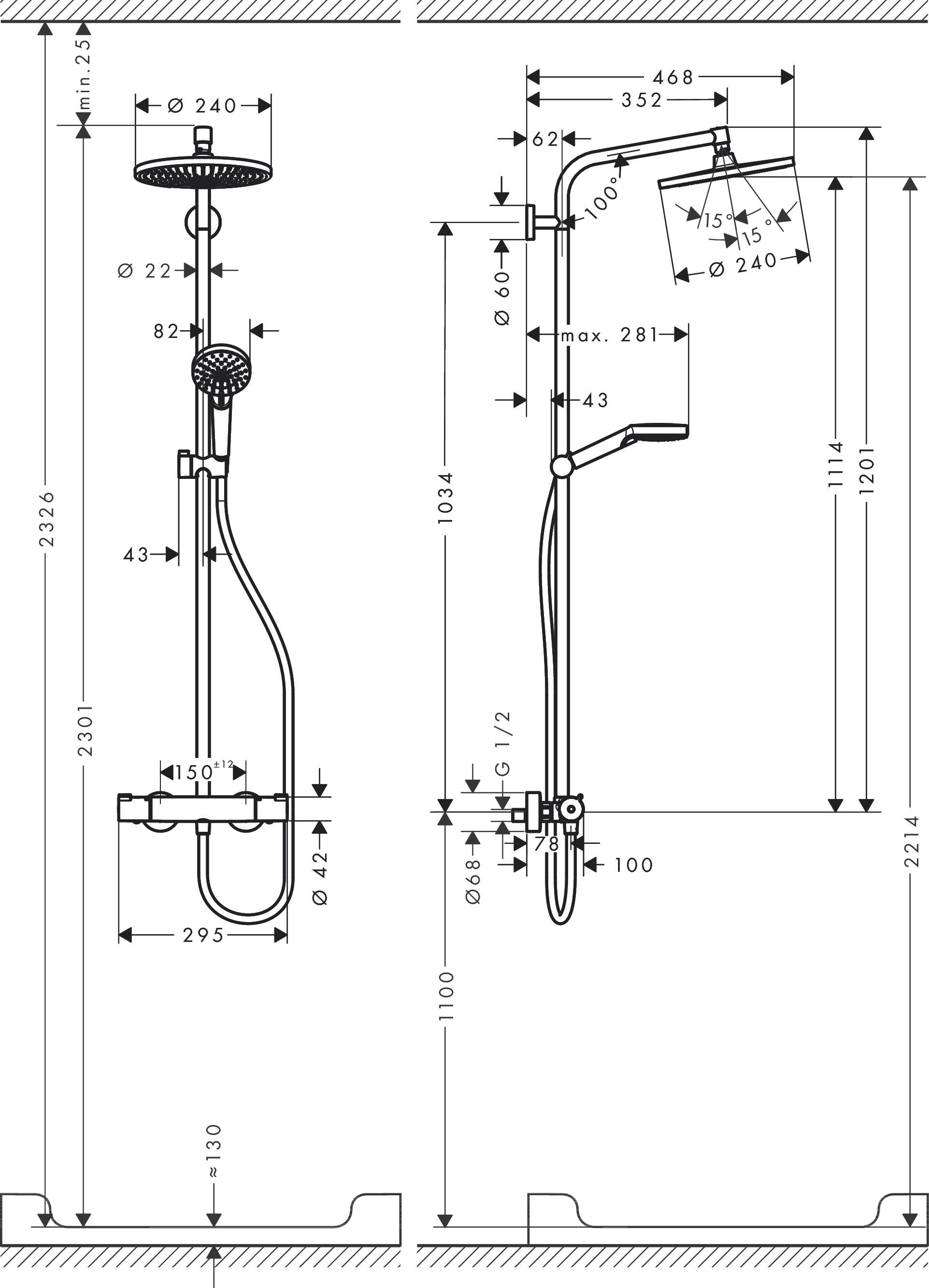 hansgrohe Crometta S 240 Colonne de douche 1 jet avec mitigeur