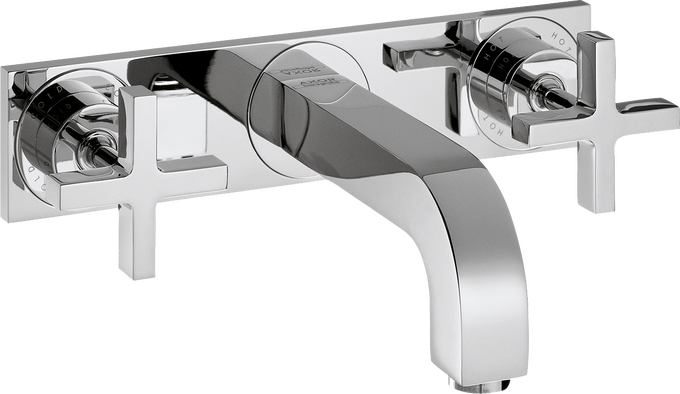 AXOR Citterio Mélangeur de lavabo 3 trous encastré pour montage mural poignées croisillons avec plaque, bec 226 mm, bonde à écoulement libre — 39144000