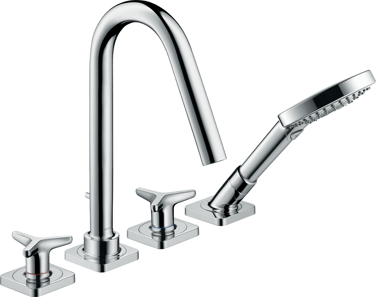 4-hole tile mounted bath mixer with star handles and escutcheons