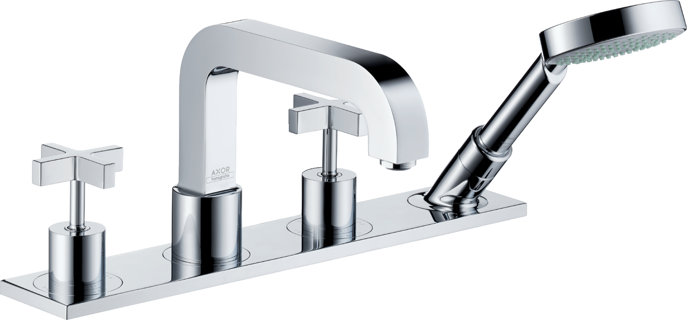 4-Loch Wannenrandarmatur mit Kreuzgriffen und Platte