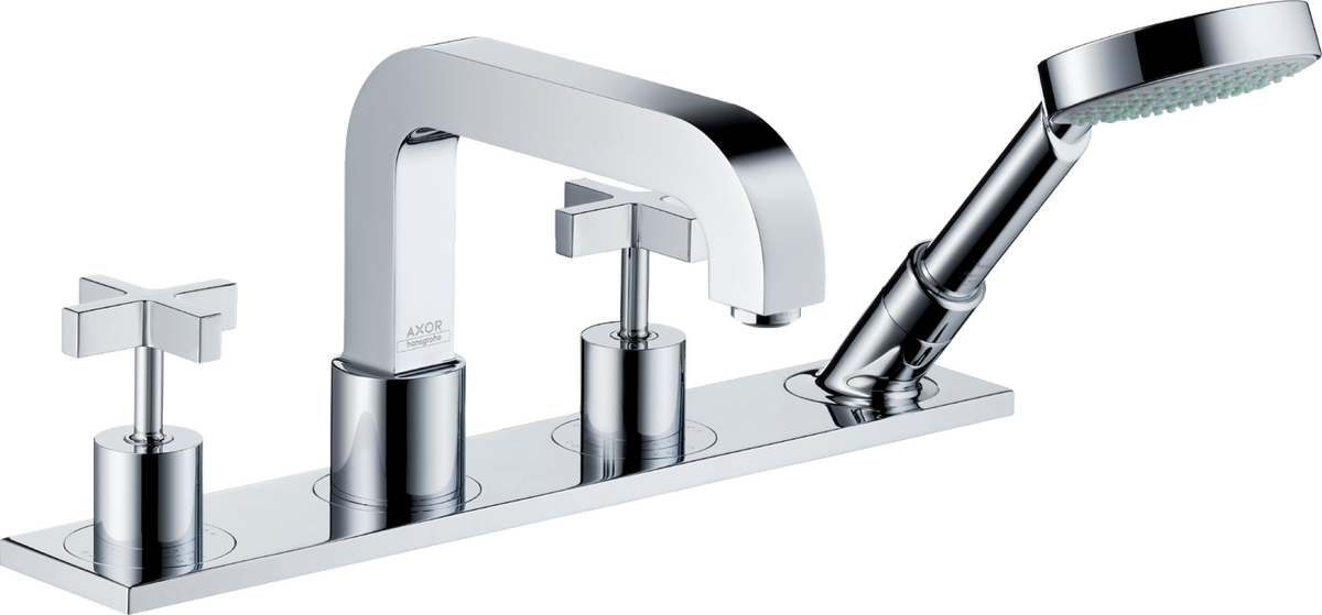 4-Loch Wannenrandarmatur mit Kreuzgriffen und Platte