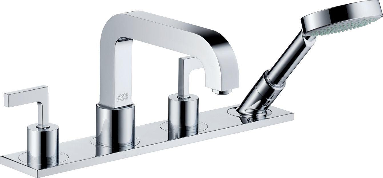 4-Loch Fliesenrandarmatur mit Hebelgriffen und Platte