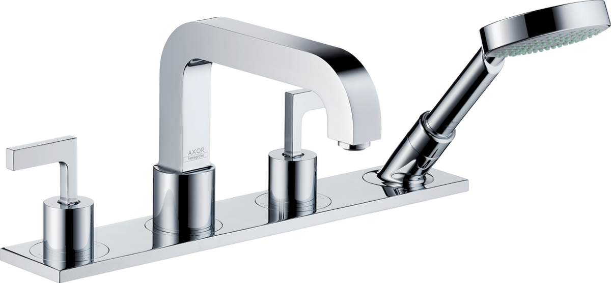 4-Loch Fliesenrandarmatur mit Hebelgriffen und Platte
