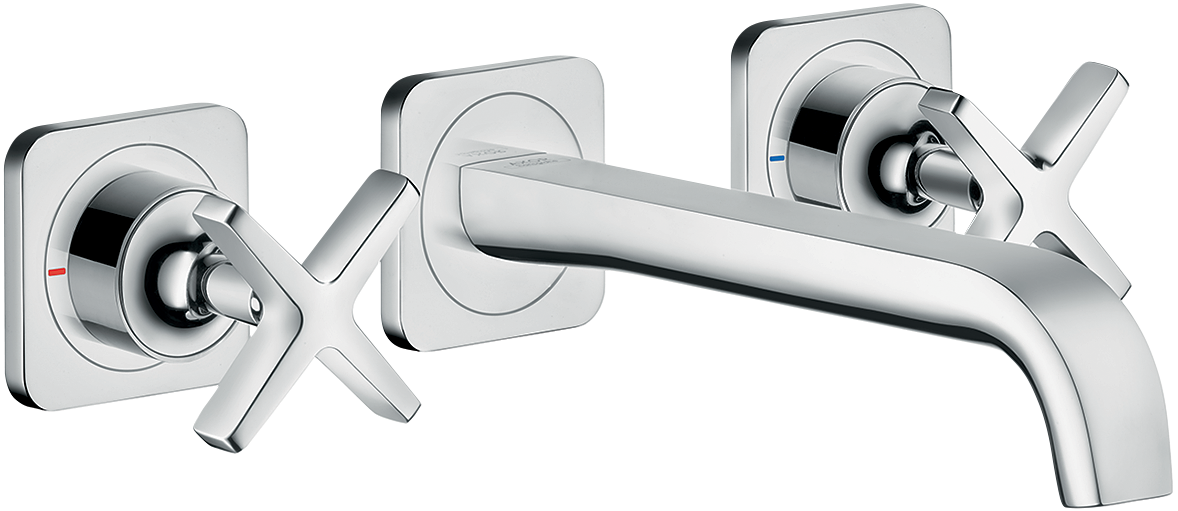 3-hole basin mixer for concealed installation wall-mounted with spout 220 mm and escutcheons 2 ticks