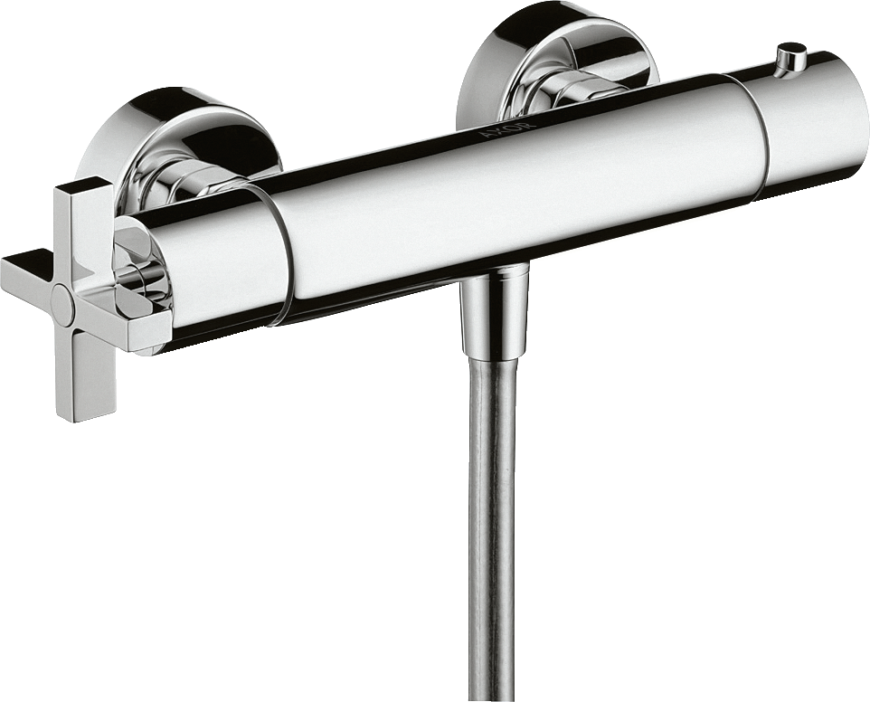 Shower thermostat for exposed installation with cross handle