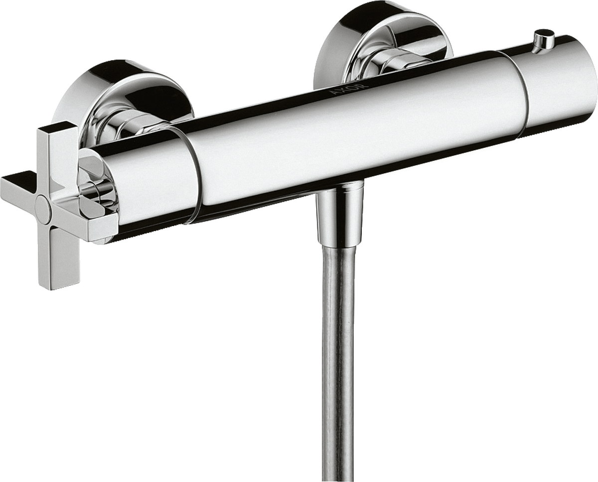 Shower thermostat for exposed installation with cross handle