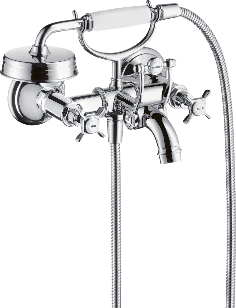 2-handle bath mixer for exposed installation with cross handles