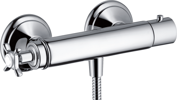 Shower thermostat for exposed installation with cross handle