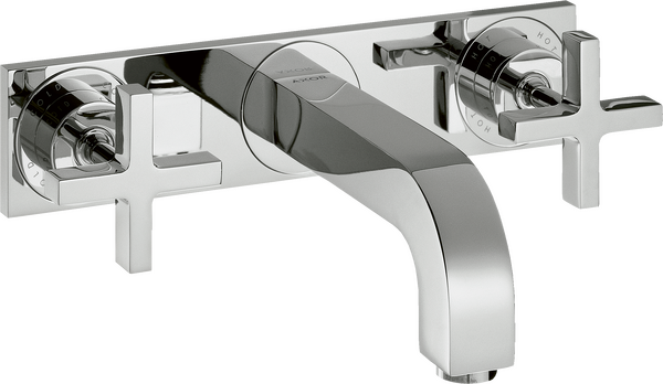 3-hole basin mixer for concealed installation wall-mounted with spout 166 mm, cross handles and plate