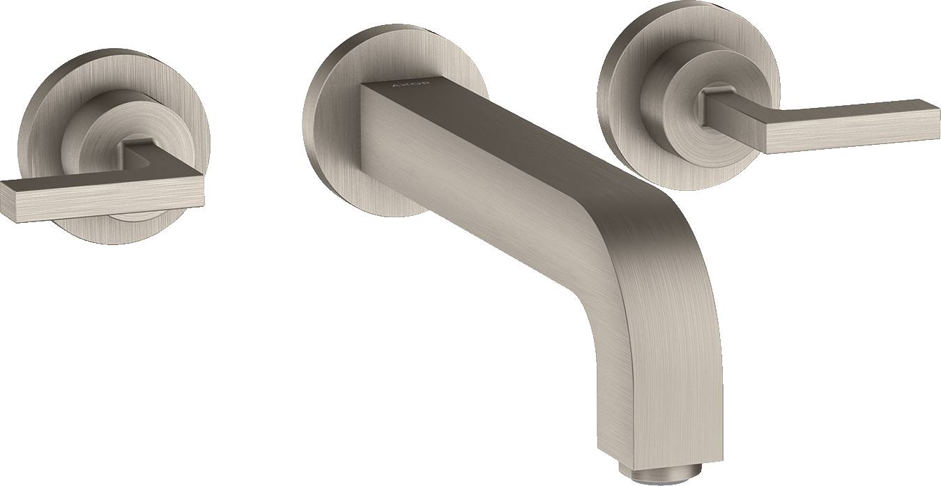 暗装墙出水三孔面盆龙头，出水嘴222mm，带一字把手和装饰盖