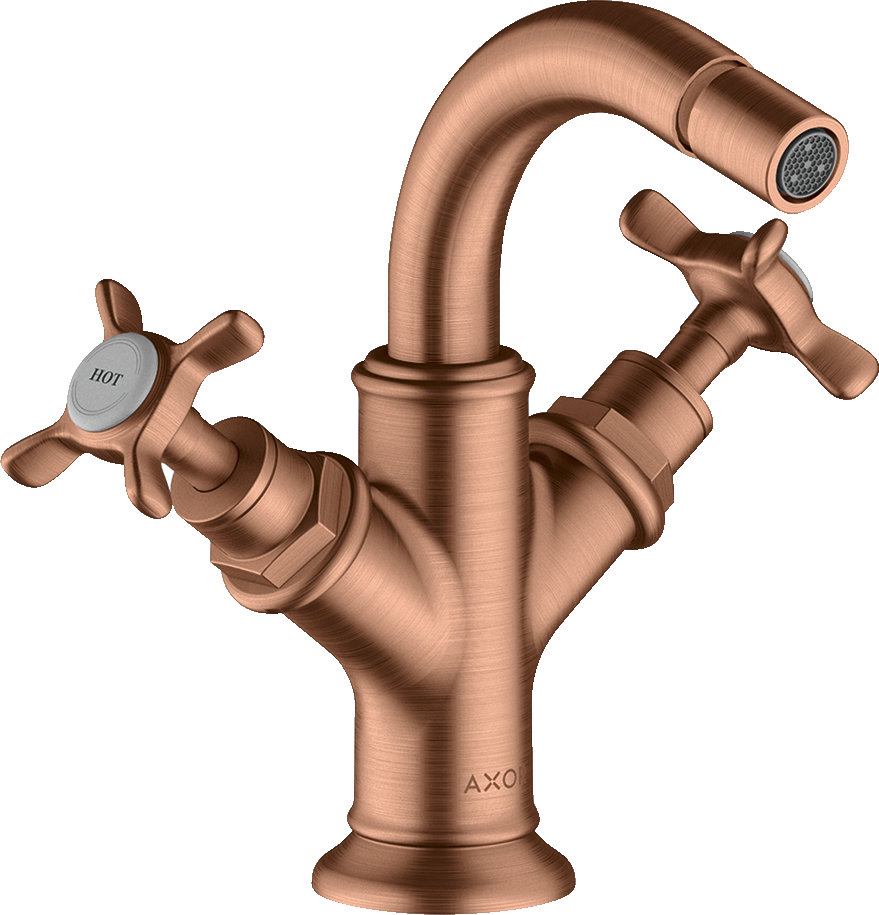 2-handle bidet mixer with cross handles and pop-up waste set