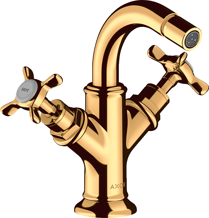 2-handle bidet mixer with cross handles and pop-up waste set