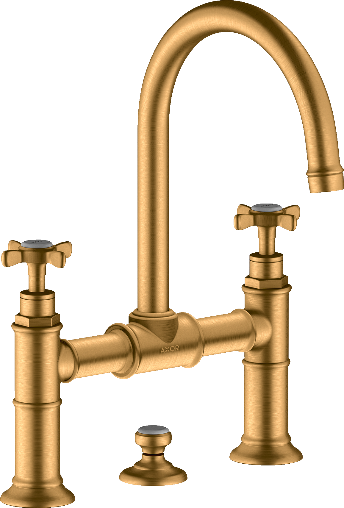 Tweegreepswastafelmengkraan 220 brugmodel met kruisgrepen en lediging