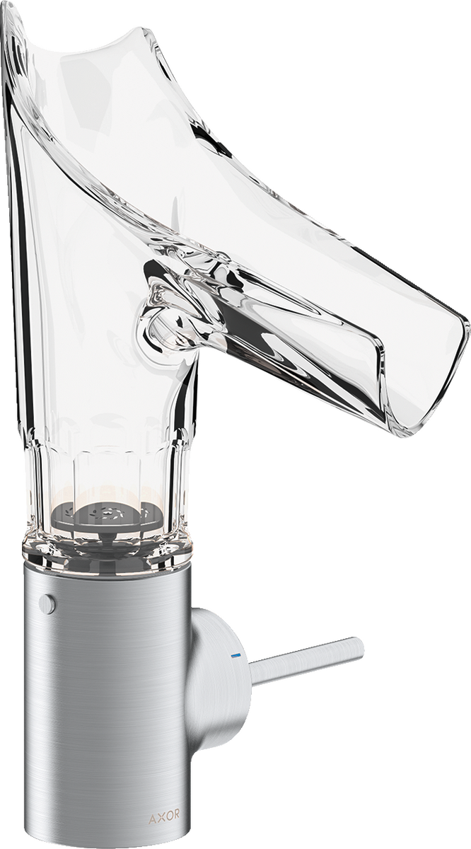 Einhebel-Waschtischmischer 140 mit Glasauslauf und Ablaufgarnitur - Facettenschliff