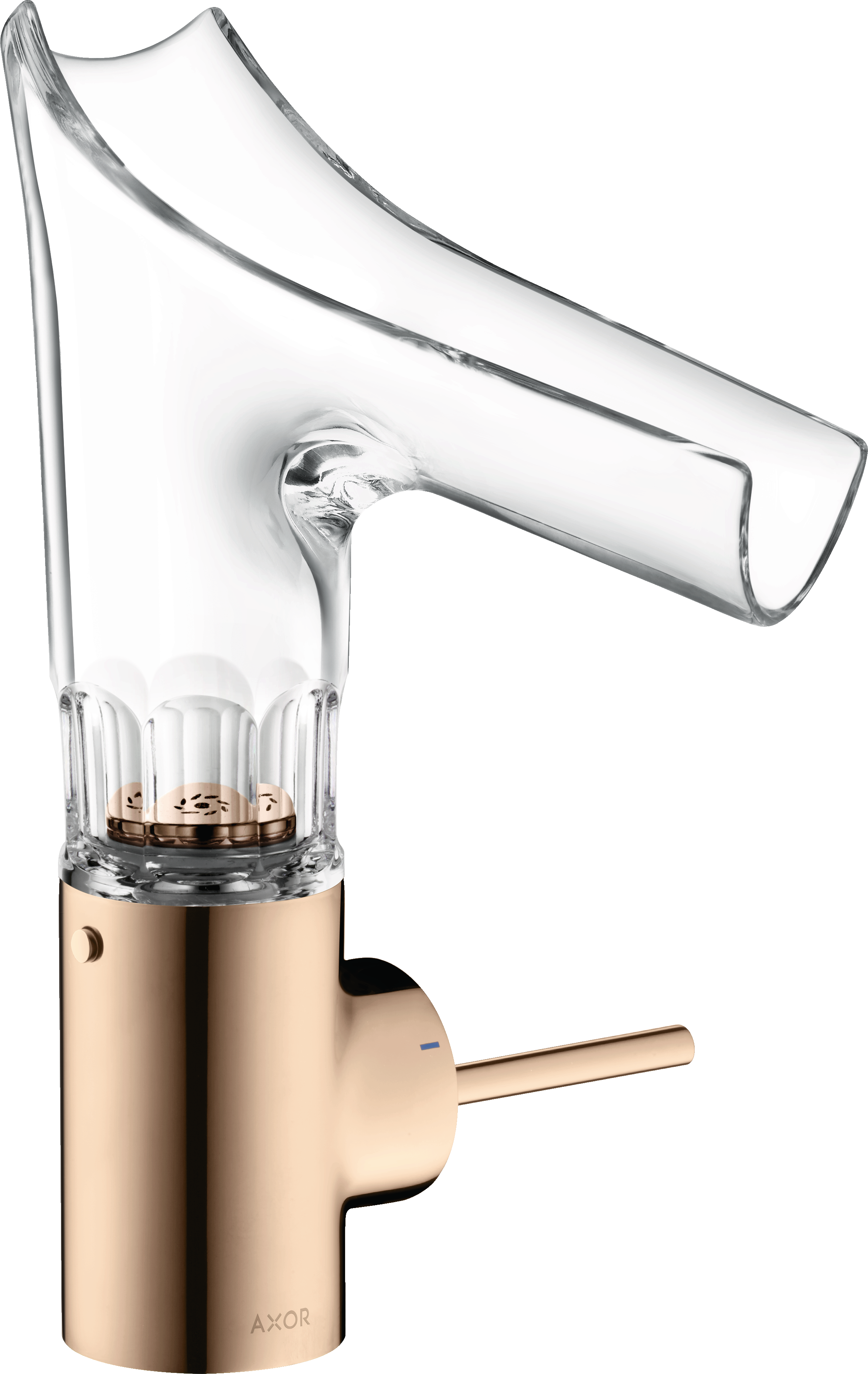 Mezclador monomando de lavabo 140 con caño de cristal y vaciador