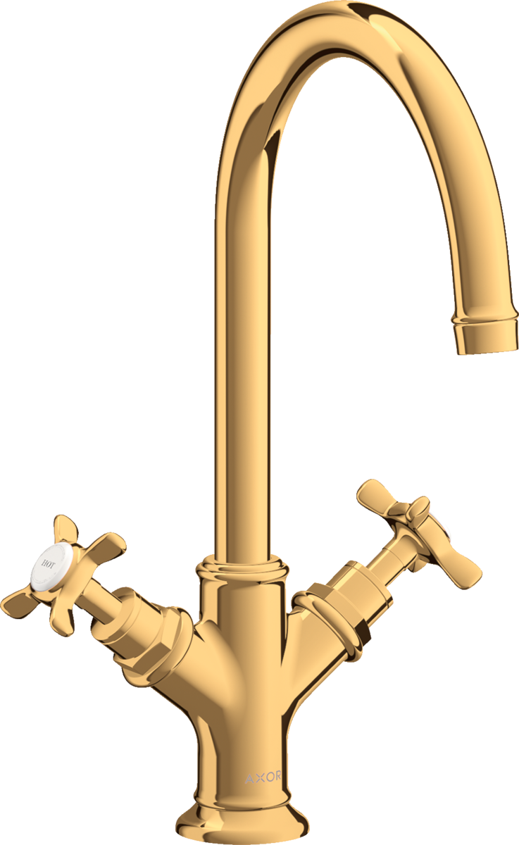 Miscelatore lavabo 2 maniglie 120 con maniglie a croce e salterello