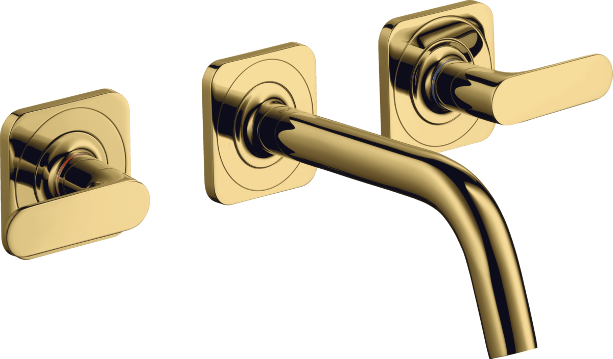 Batería americana de lavabo empotrada con chapetones y caño 166 mm