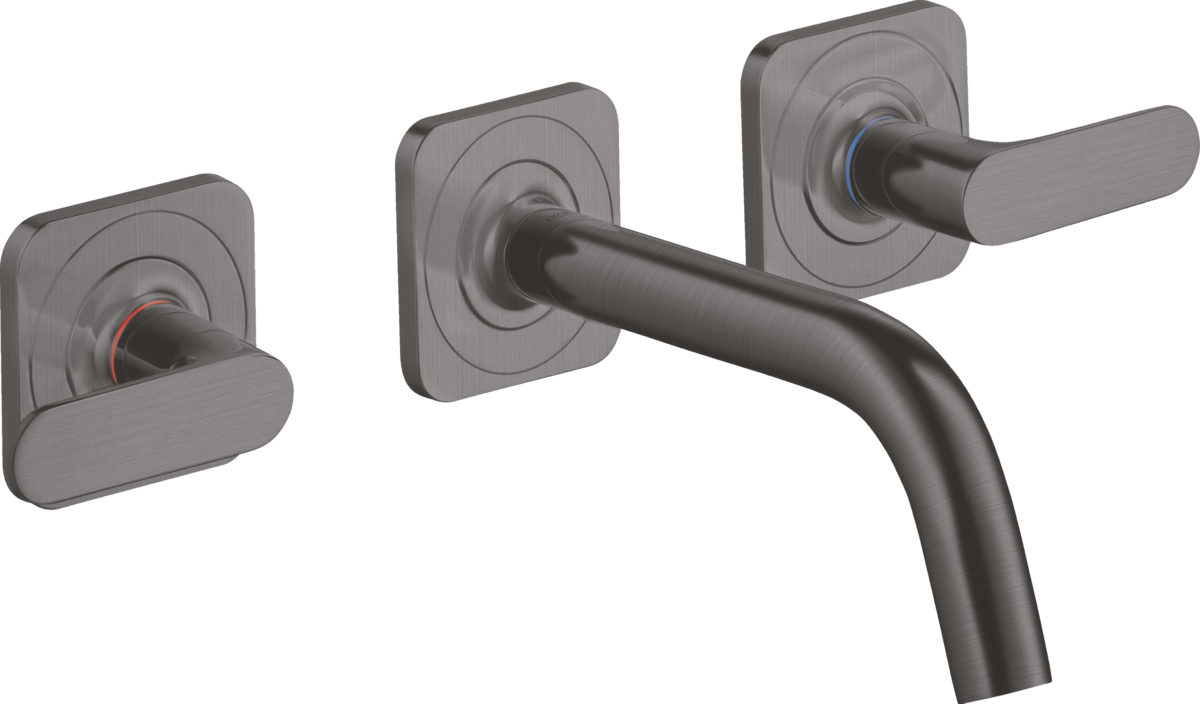 Grifería de lavabo empotrada de 3 agujeros con caño 166 mm con manecillas de palanca