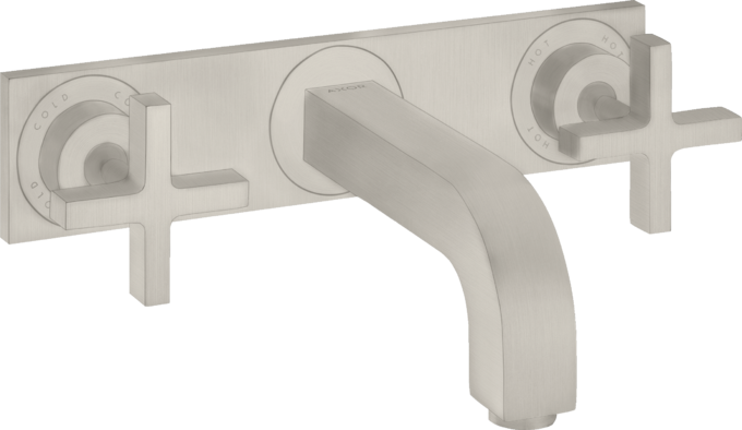 AXOR Citterio Mélangeur de lavabo 3 trous encastré pour montage mural poignées croisillons avec plaque, bec 226 mm, bonde à écoulement libre — 39144800