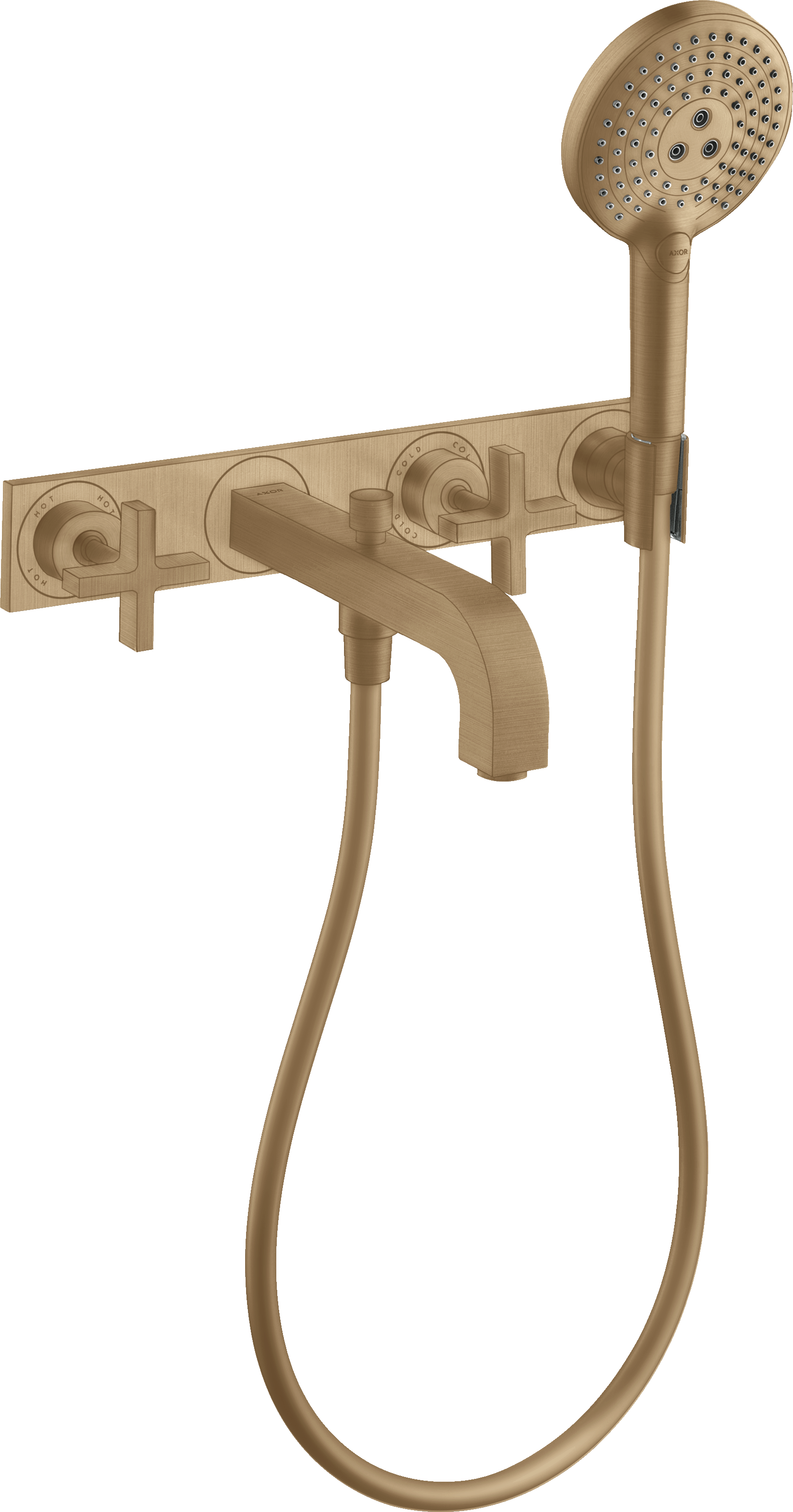 3-hole bath mixer for concealed installation wall-mounted with cross handles and plate