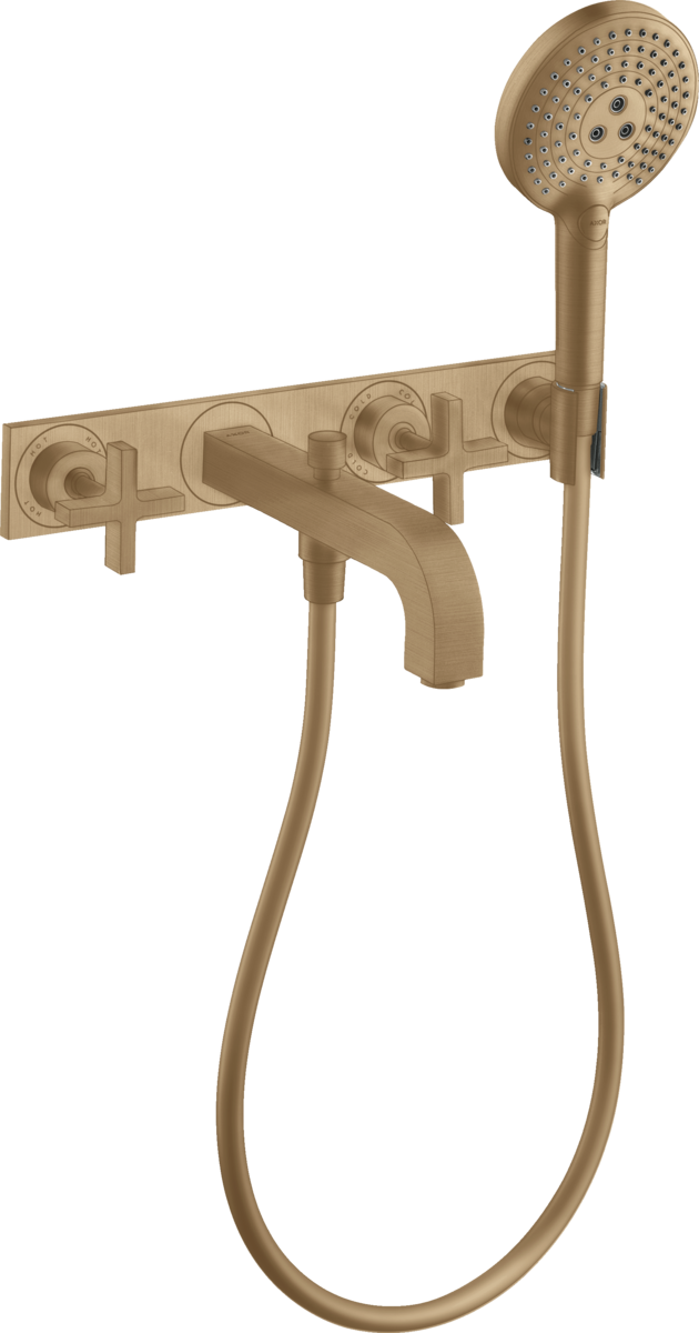 3-hole bath mixer for concealed installation wall-mounted with cross handles and plate