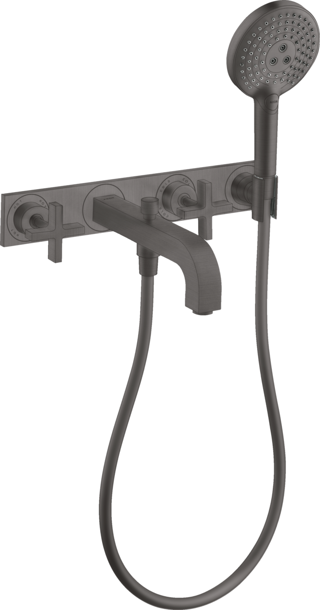 3-Loch Wannenarmatur Unterputz für Wandmontage mit Kreuzgriffen und Platte