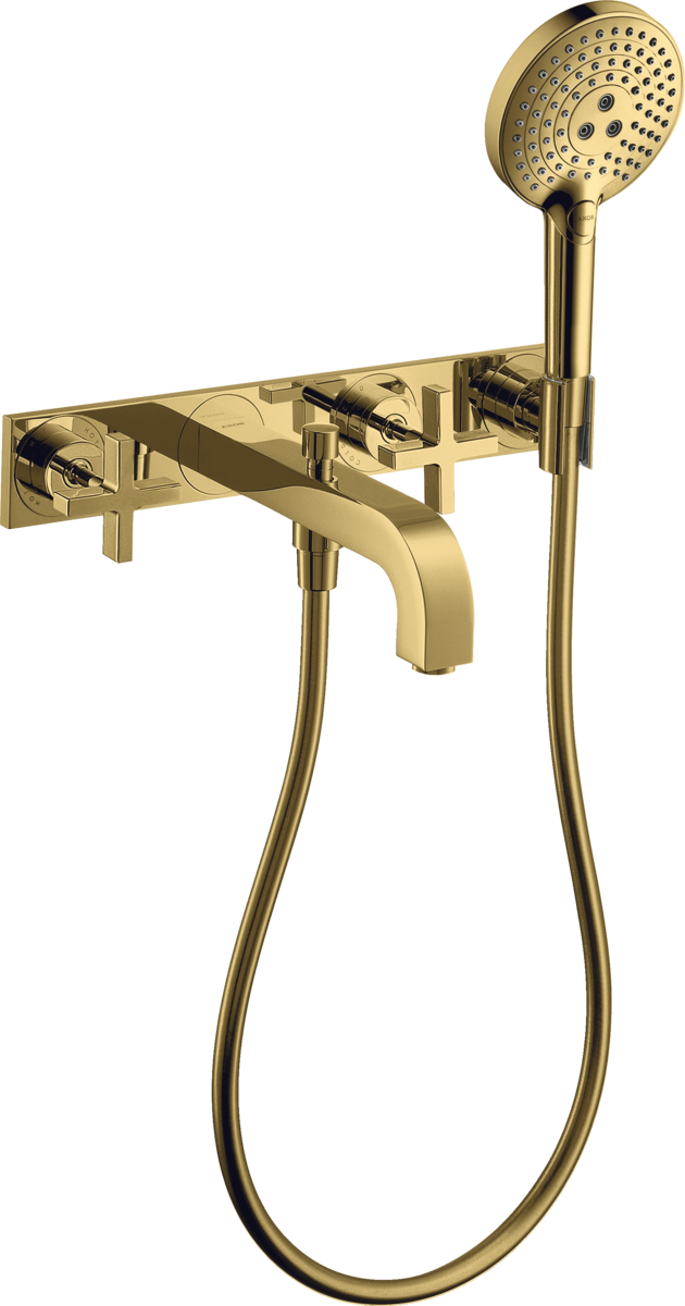 3-hole bath mixer for concealed installation wall-mounted with cross handles and plate