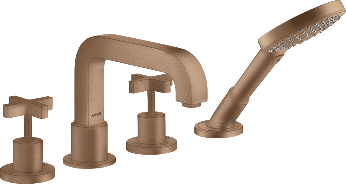 4-hole tile mounted bath mixer with cross handles and escutcheons
