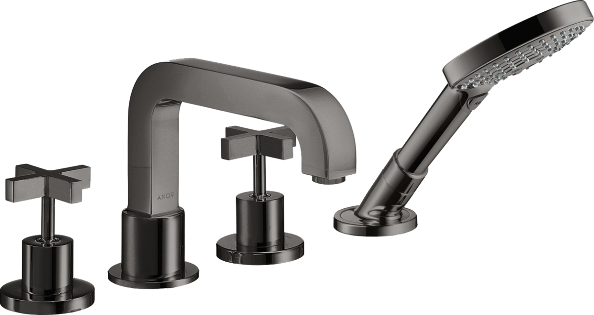 4-hole tile mounted bath mixer with cross handles and escutcheons