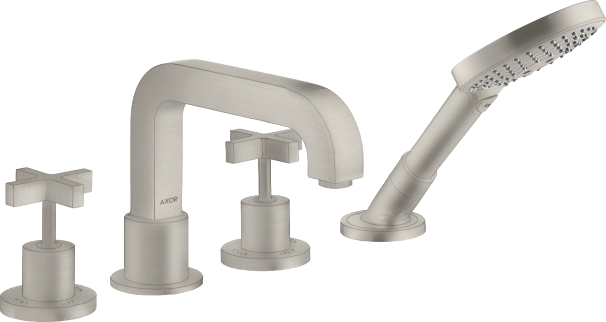 4-hole tile mounted bath mixer with cross handles and escutcheons