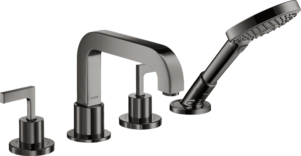 4-hole tile mounted bath mixer with cross handles and escutcheons